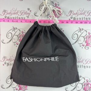 Fashionphile dust bag grey white purse bag dust Drawstring Tote Bag in Dark Gray